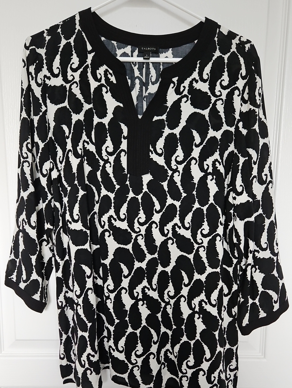 Talbots Black and White Paisley-Style Tunic Top, Large